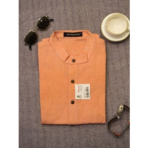 Men Stylish Plain Cotton <b>Purple</b> Shirt Short Sleeve Stand Collar Comfortable Casual Outfit Available in Various Sizes for Men - Product Image 4
