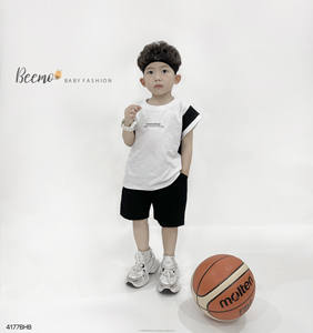 Ensemble de vêtements pour garçons en bas âge, t-shirts et shorts décontractés en coton pour l'été, style sportif, basket-ball, vente chaude - Product Image 4