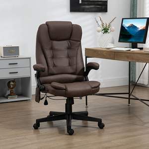 High Back Desk <b>Office</b> <b>Chair</b> in Linen <b>Heated</b> and Vibrating Massage Features Coffee Color - Product Image 2