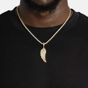 Collar con Colgante de Alas de Ángel con Incrustaciones de Diamantes |   Colgante de Ala Chapado en Oro |   Joyería de Acero Inoxidable Estilo Hip Hop para Hombre - Product Image 2