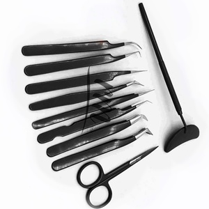 RMI ชุดกรรไกรสำหรับต่อขนตาเคลือบผงสีดำพร้อมกรรไกรตัดหนังและชุดกระจกขนตา - Product Image 6