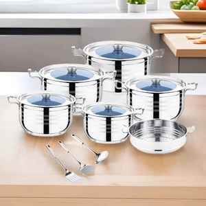 Ensemble de casseroles en acier inoxydable avec couvercle en verre, compatible induction, pour cuisine, soupes et ragoûts - Product Image 3