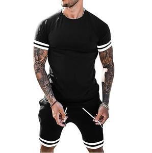 เสื้อยืดแขนสั้นสีดำผ้าฝ้าย 100% ระบายอากาศดีสำหรับผู้ชาย ชุดเซ็ตคู่ กางเกงขาสั้น ทรงเข้ารูป เหมาะสำหรับออกกำลังกาย สินค้าขายดีมาใหม่ - Product Image 6