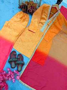 Conjunto de Salwar y Kurta Recto de Diseño Romano para Mujer, con Pantalones Palazzo Anchos Ombre y Dupatta, Ideal para Bodas y Fiestas - Product Image 5