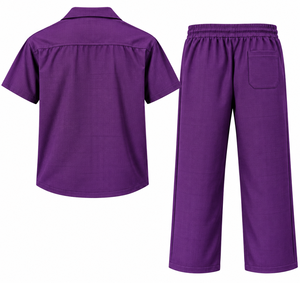 Ensemble décontracté d'été pour homme Risk Sports : T-shirt à manches courtes en maille unie violette et pantalon avec cordon de serrage - Product Image 4