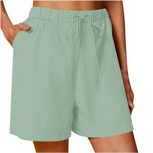 Shorts de sport d'été personnalisés pour femmes, taille haute élastique, coupe ajustée, 100% coton toile, pour la gym, l'entraînement et la course à pied - Product Image 3