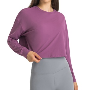 Camiseta de manga larga con cuello redondo para mujer, camiseta básica informal, suave, ligera y elástica, venta al por mayor - Product Image 5