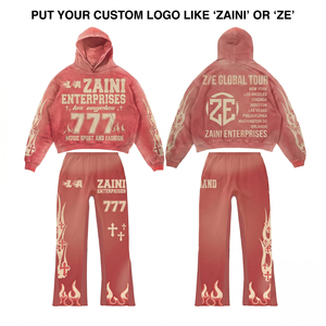 Conjunto Deportivo Premium para Hombre, 380 GSM, Felpa de Algodón y Poliéster, Estilo Vintage Lavado Rojo, Sudadera con Capucha y Pantalones con Estampado Personalizado y Bordado - Product Image 1