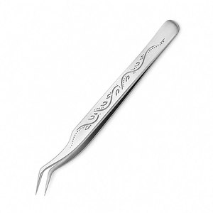 Pinzas de Precisión Curvas de Acero Inoxidable para Pestañas con Grabado Decorativo y Punta Suave para Aplicación de Extensiones de Pestañas - Product Image 2