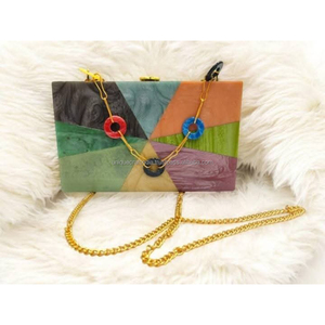 Elegante bolso de mano de resina marfil con adornos de piedras preciosas y cierre de loto dorado, monedero de noche acrílico hecho a mano de lujo - Product Image 2