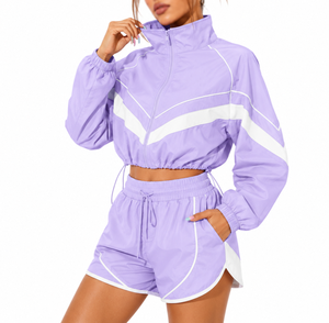 Ensemble deux pièces coupe-vent OEM pour femme – Tenue décontractée imperméable avec veste et short pour l'extérieur - Product Image 1