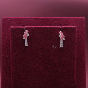 IGI Certified Lab Grown Diamond Pink Emerald Cut Geometric Drop Earrings in 14K White / Rose & Yellow Gold - Product Image 1