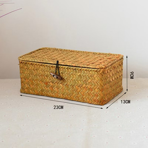 Rectangular <b>Rattan</b> Classic Jewelry <b>Box</b> 23x13x9cm <b>with</b> <b>Lid</b> for Bedroom and Living Room Use - Product Image 1