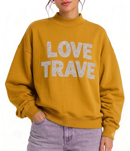 Custom Logo Embroidered Varsity Print Mock Neck Winter Sweatshirt <b>Women</b> Oversized Heavyweight Cotton <b>Pullover</b> with Thumbholes - Product Image 1