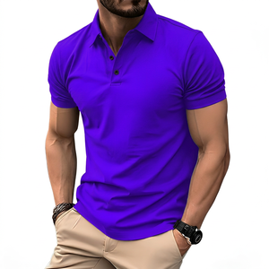 Polo homme vert uni à manches courtes, coupe classique, décontracté, respirant, en coton tissé - Product Image 3