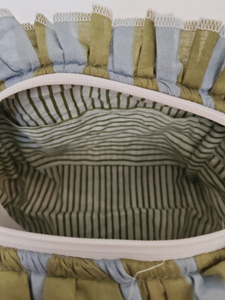 Stripe Green Eco-Friendly Modern Quilted Frill Cotton Handmade Cosmetic Pouch Ruffle for Makeup Lipstick Lotion Organizer - Product Image 5