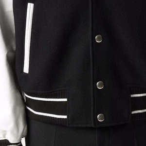 Veste universitaire en laine mélangée pour homme, noir et blanc, style preppy, col rabattu, coupe classique, vêtement d'automne, sur mesure - Product Image 4