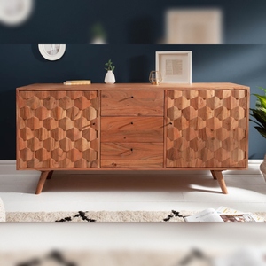 Vandana Heritage Vision wood <b>sideboard</b> MYSTIC LIVING 145cm acacia natural chest of drawers with drawers 3D design - Product Image 4