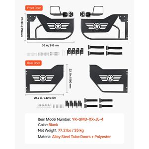 Porte Tubolari per Jeep, Set 4 Porte per Jeep Wrangler JL JLU Gladiator JT 4XE 2018-2026, Porte Tubolari Anteriori e Posteriori in Acciaio - Product Image 6