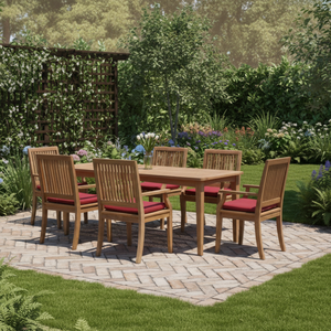 Table à manger de jardin Satifa, cadre en teck massif écologique, table à manger rectangulaire, design moderne, mobilier de salle à manger extérieure - Product Image 4