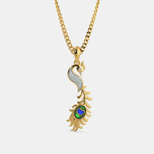 Collar con Colgante de Diamante Cultivado en Laboratorio con Esmalte de Pavo Real en Oro Amarillo - Product Image 1