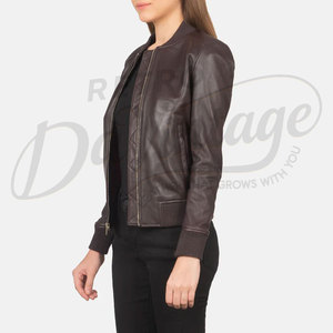 Women Burgundy Real <b>Leather</b> Bomber <b>Jacket</b> Slim Fit Premium Sheepskin Casual Winter Outerwear Fashionable Zip Up Coat - Product Image 5
