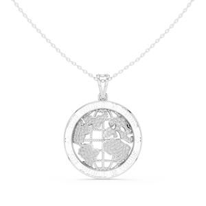 10K White Gold Lab Grown Diamond Luxury Diamond World <b>Map</b> Pendant Necklace in White Gold The World Is Yours Globe Design - Product Image 1