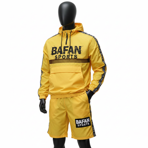 ชุดเซ็ตเสื้อแจ็คเก็ตกันลมและกางเกงขาสั้นลำลองสำหรับผู้ชาย ผ้าโพลีเอสเตอร์แห้งเร็ว แผงตาข่ายที่อก พิมพ์โลโก้ได้ตามต้องการ มีไซส์ใหญ่ - Product Image 6