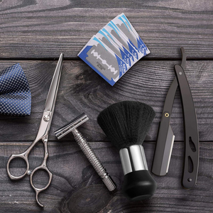 Set de afeitado con cuchilla de afeitar recta, afeitadora de barba, brocha de afeitar para hombre, kit de piel, herramienta de aseo, set de afeitado con estuche de piel, precio económico - Product Image 1