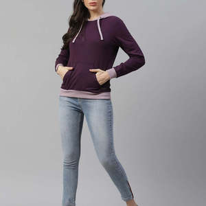 Sudadera con Capucha Morada para Mujer, Color Sólido, Manga Larga con Bolsillos, Tejido de Punto de Algodón, Ropa de Otoño - Product Image 3