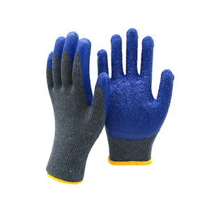 Coated Work <b>Gloves</b> Full Textured Anti-Slip <b>Knit</b> Wrist General Purpose Safety <b>Gloves</b> Blue Gray Yellow Trim - Product Image 3