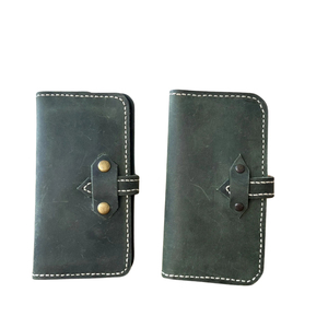 Portefeuille en cuir véritable fait main, style vintage, fermeture à bouton-pression, court, unisexe, usage quotidien, couleur verte - Product Image 1