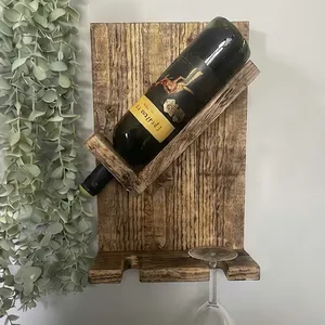 Mango Wood Handmade Waterproof Eco-Friendly Wall Mounted Wine Rack with Bottle Holder and Glass <b>Shelf</b> Retro Design Rectangle - Product Image 1