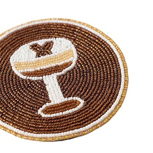 Elegant Floral Seed Beads Embroidery Coffee <b>Cup</b> Coaster Premium Decorative Seed Beads Dining Table Coaster Design - Product Image 4