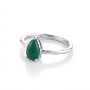 Bague de fête élégante Rhaya Jewels pour femme, en argent sterling 925 plaqué rhodium, avec onyx vert taille poire serti à griffes - Product Image 2