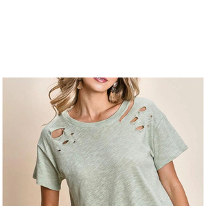 Customized 100% Cotton Women's Solid Anti-Wrinkle Distressed Oversized Loose Lightweight Blank Custom Logo <b>T</b>-Shirt - Product Image 5