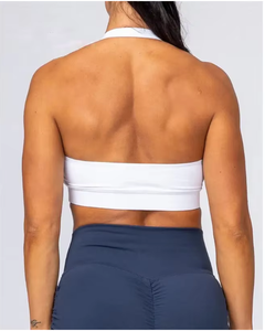 Soutien-gorge de sport blanc pour femme, col halter, maintien moyen, décolleté en V, haut de sport pour yoga et fitness, soutien-gorge de sport à fort impact, respirant pour la gym et le yoga - Product Image 2