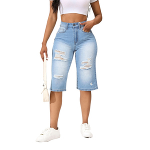 Shorts en jean droits à taille haute de style américain classique, pantalons décontractés pour femmes, vêtements d'été pour équipes professionnelles - Product Image 1