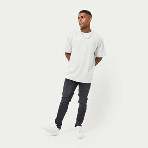 T-shirt classique surdimensionné pour homme en jersey 100% coton, poids moyen, manches courtes, col côtelé, gris chiné - Product Image 6