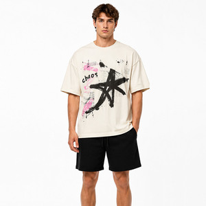 เสื้อยืดสตรีทแวร์ทรงหลวมไหล่ตก ระบายอากาศได้ดี เป็นมิตรกับสิ่งแวดล้อม ผลิตจากผ้าฝ้าย 100% สำหรับทุกเพศทุกวัย รับผลิตแบบ OEM ODM - Product Image 1