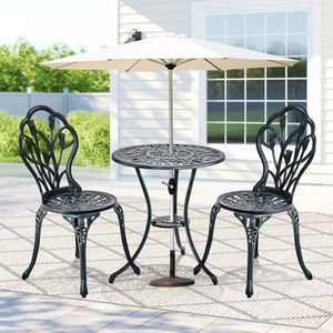 Ensemble bistrot 3 pièces en aluminium moulé toutes saisons, table et chaises de bistrot pour jardin et patio extérieur - Product Image 4