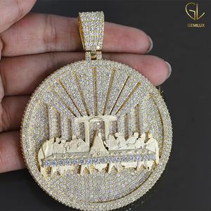 Pendentif élégant en argent 925 glacé avec diamant Moissanite Last Supper Circle Diamond pour homme - Product Image 3