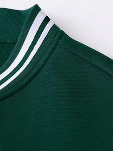 Men's Green White Varsity Jacket Letter Embroidery Preppy Streetwear Turn-down Collar Regular Sleeve Woolen Fabric Spring Wear - Product Image 2