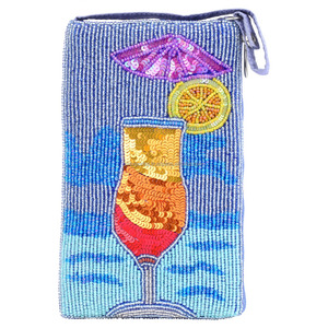 Bolsa para Móvil con Correa de Cuentas Estilo Cóctel Tropical |   Bolsa Impermeable para Teléfono con Diseño de Bebida de Playa, Ecológica |   Lentejuela Hecha a Mano - Product Image 1