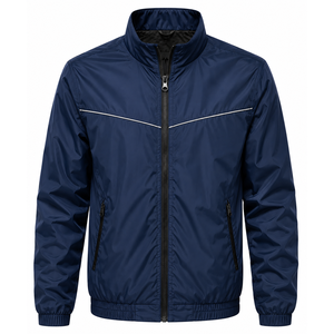 Wholesale <b>Men's</b> <b>White</b> Windproof Racer <b>Jacket</b> Zipper Closure Casual Sporty Polyester Fabric Stand Collar Regular Fit Spring Wear - Product Image 6