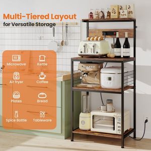 Support de micro-ondes pour bar à café de cuisine, organisateur de rangement à 4 niveaux avec prise de courant, 23,6 pouces, brun rustique, par BakerFT - Product Image 5