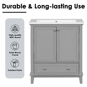 Mobile da Bagno Multifunzionale con Base in MDF da 30 Pollici, Solo Base con Ante e Cassetto, Senza Lavabo - Product Image 6