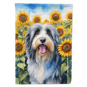 Collie barbudo multicolor y bandera de jardín de girasoles Patio artístico y cartel de patio para buzón y decoración de camas de flores tamaño pequeño - Product Image 1