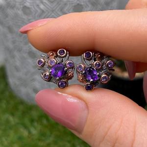 Boucles d'oreilles en améthyste naturelle, argent sterling 925, faites à la main, certifiées IGI, bijoux pour femmes, cadeau de fête, vente en gros - Product Image 1