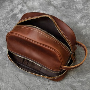 Professional Makeup Artist Handbag Leather Zipper Cosmetic <b>Bags</b> Custom Logo Travel Makeup <b>Bag</b> Brown colour Leather Cosmetic <b>Bags</b> - Product Image 3